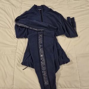 Karl Lagerfeld Paris Women's  Bling Studded Athlesure Zip Up and Joggers 2ps set